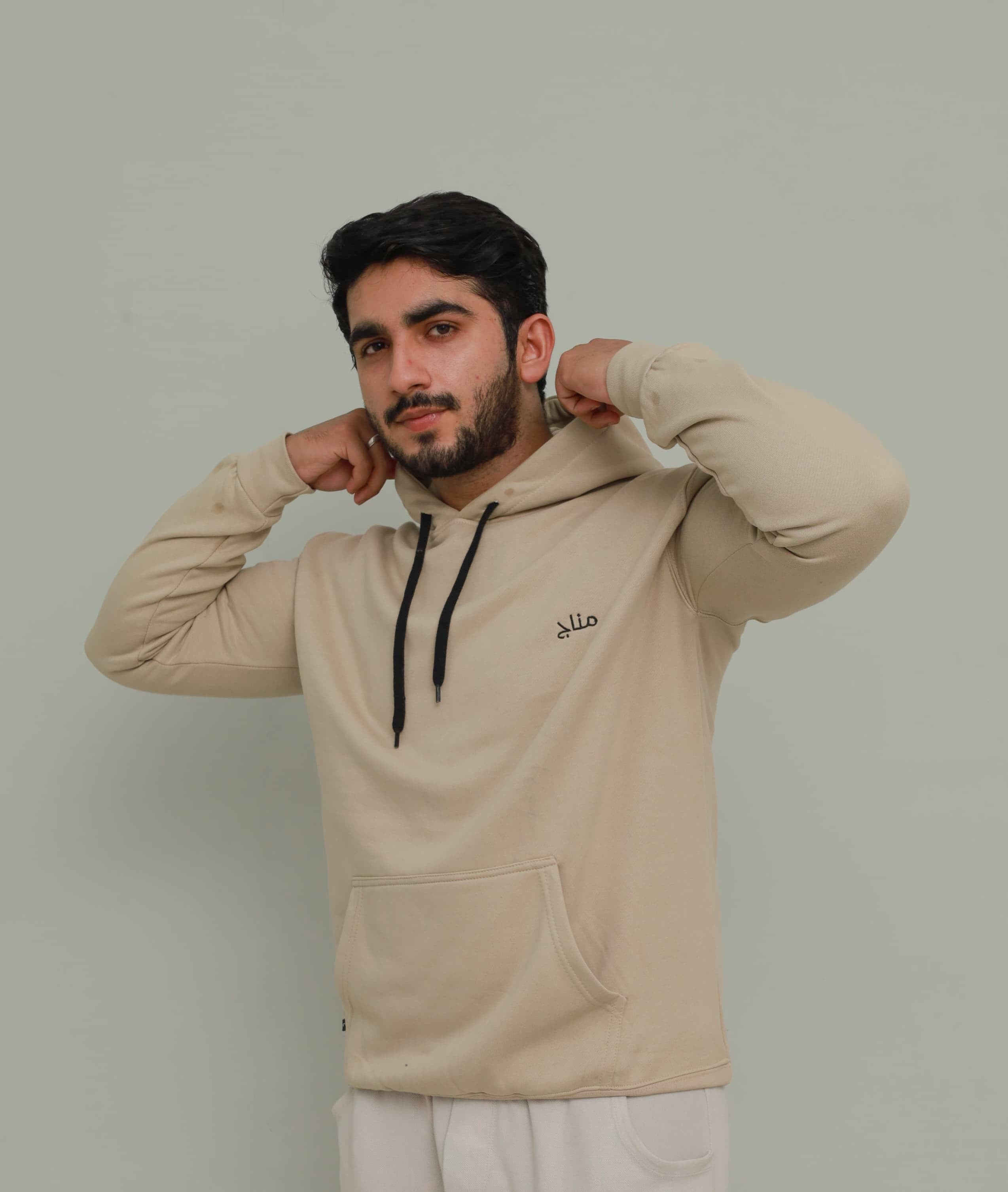 Basic Embroidered Hoodie Essential - Beige