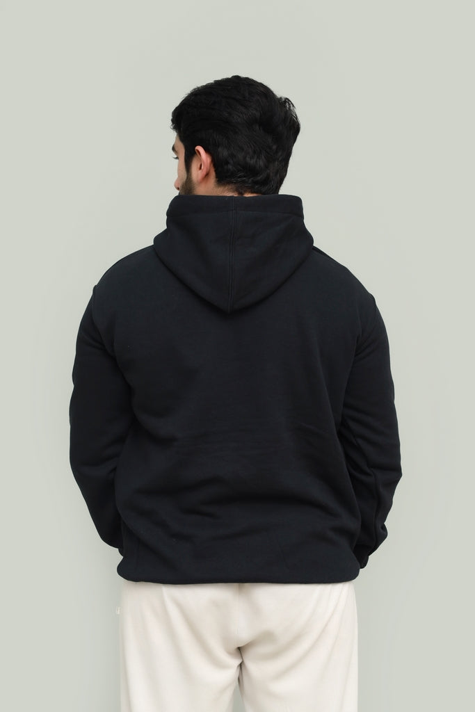 Basic Embroidered Hoodie Essential - Black