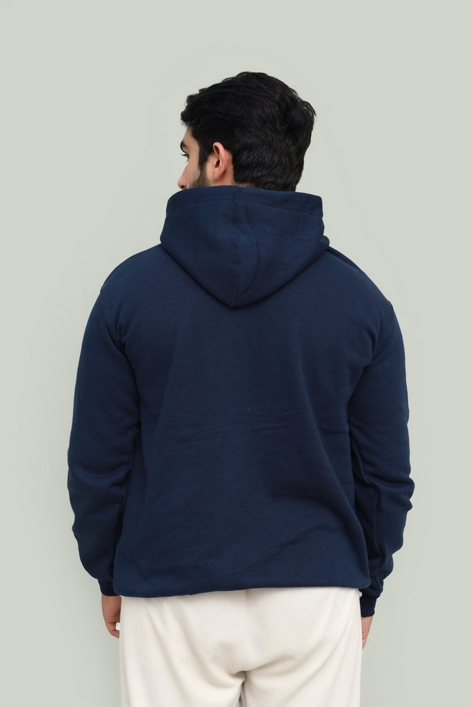 Basic Embroidered Hoodie Essential - Blue